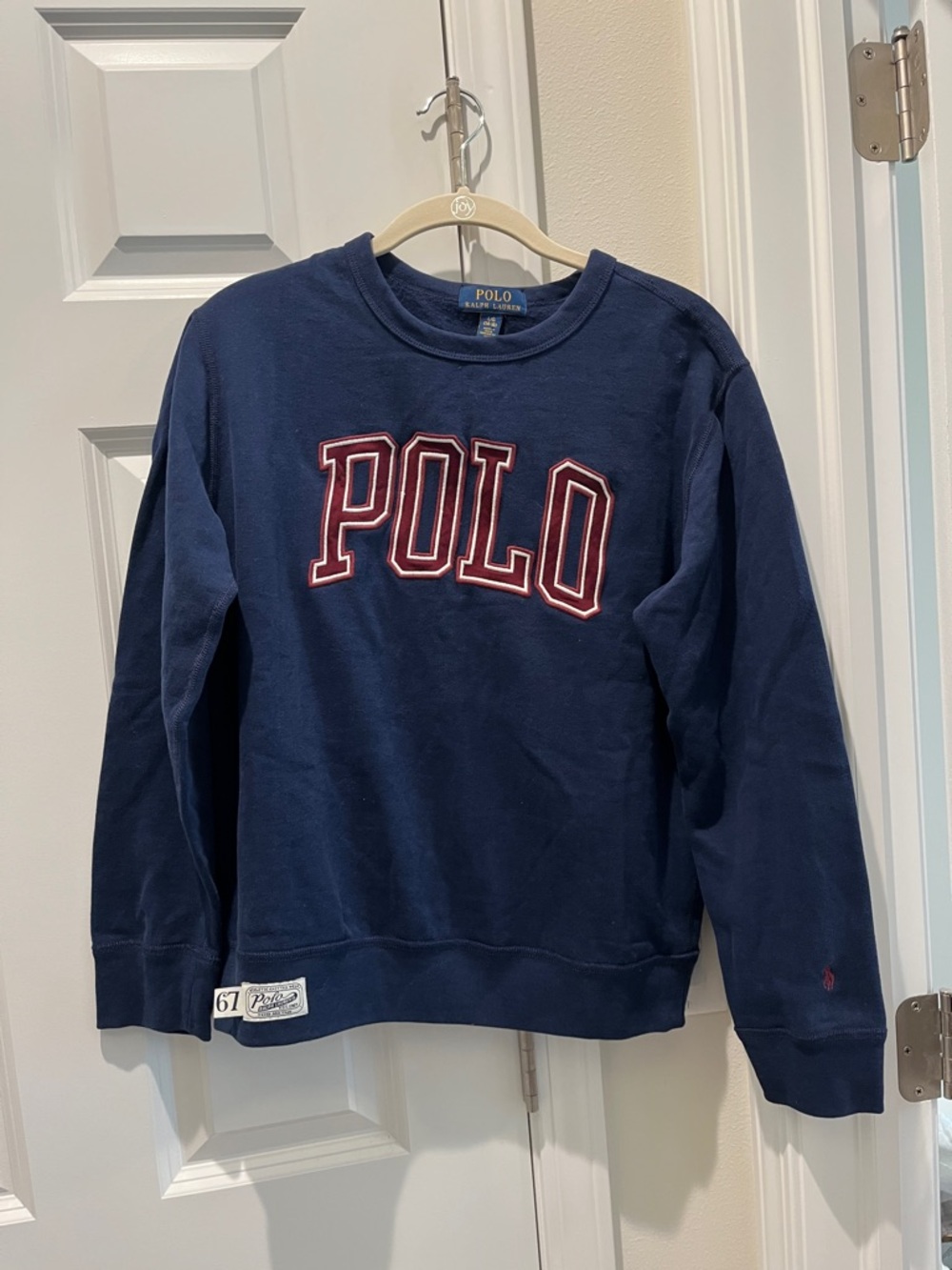Polo Ralph Lauren Boy’s 14 16 Large Navy Sweatshirt White Patch Large Logo EUC